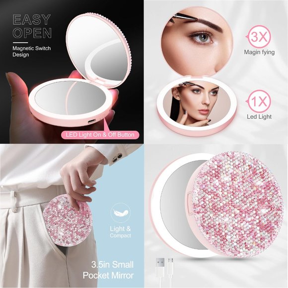 NWT Sparkling Crystal Rhinestone Bling Pink Stocking Stuffers Makeup Bru… - Picture 5 of 17